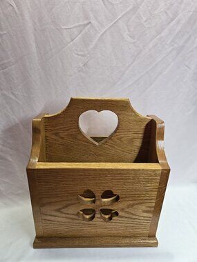 Vintage Wooden Country Magazine Holder with Heart Cutout Cottage Granny Core